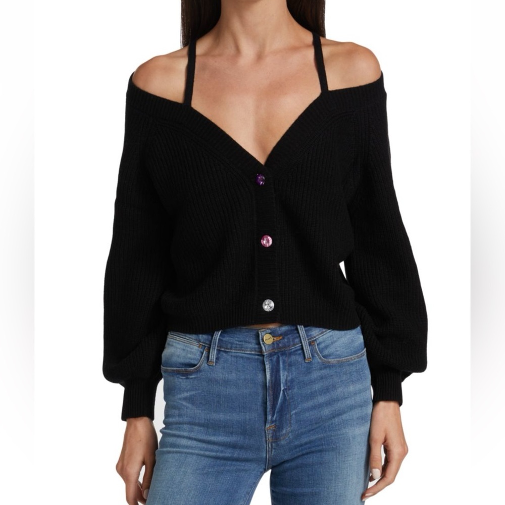 Cami NYC Black Off-Shoulder Sweater with Button Detail